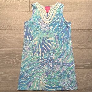 Lilly Pulitzer girls mini Harper shift L (8-10) in blue haven hey hey soleil